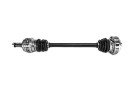 Side view of a car's drive shaft, highlighting its role in connecting the transmission to the differential.