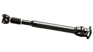 A polished drive shaft with splined ends, engineered for smooth power delivery in high-performance vehicles